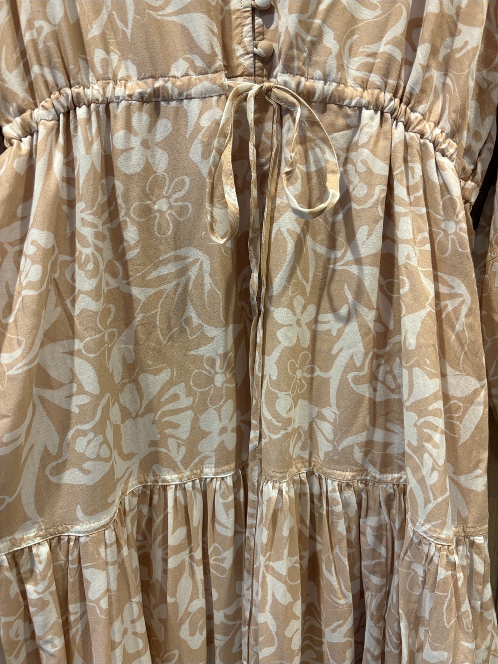 New with tags. Anthropologie Pink and Cream Floral Tiered Maxi Dress Size Large - Picture 7 of 8